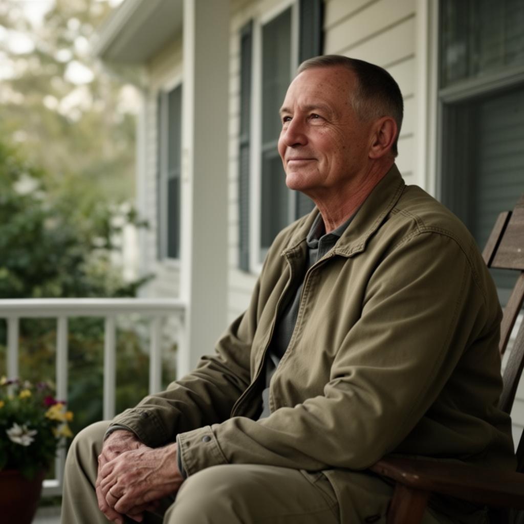 Veteran on the porch of a shared home
